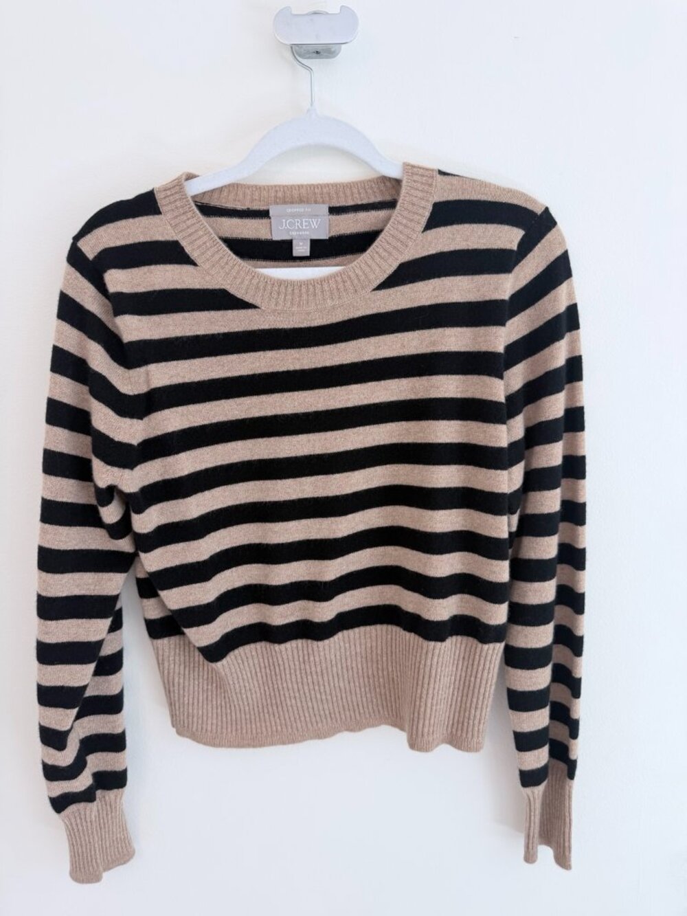 J.Crew 100% Cashmere Cropped Striped Crewneck Sweater, Size M